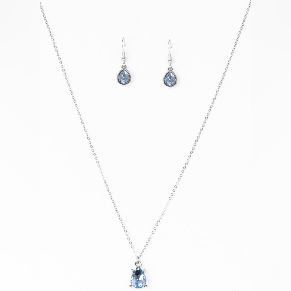 Classy Classicist - Blue Teardrop Pendant Necklace & Earrings Set - Picture 2 of 3